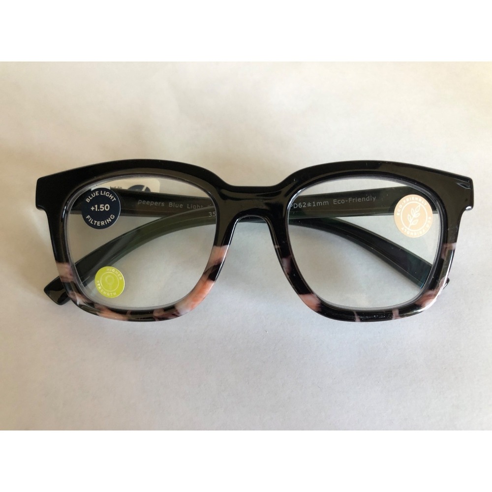 New‎ To The max Black & Pink Marble Peepers Blue Light Block Glasses +1.50